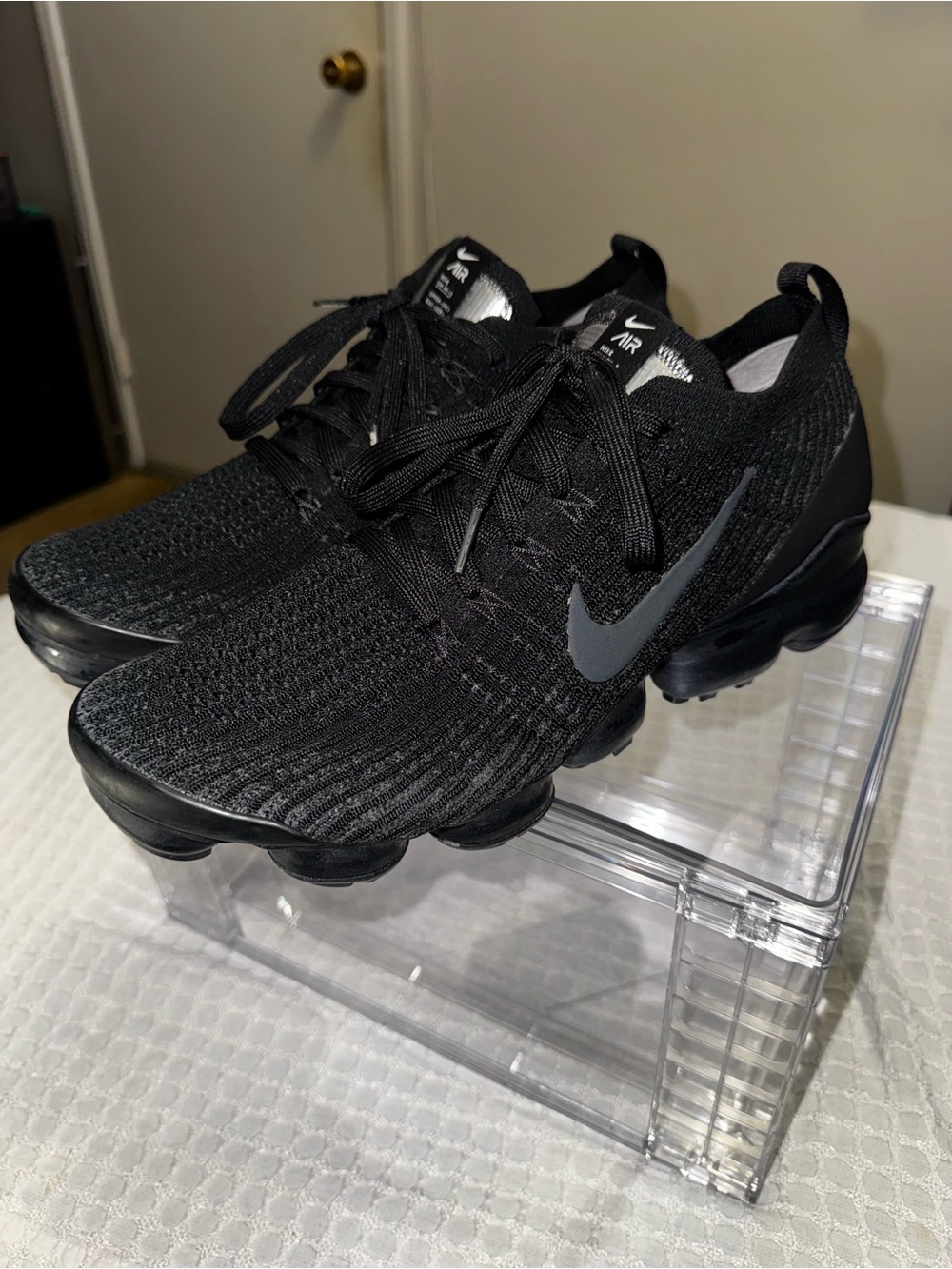 Nike VaporMax Flyknit Men's Sneakers - Black with Gray Swoosh